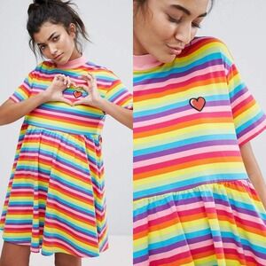 Lazy Oaf Rainbow Sally Sack Babydoll Dress – Size M/L
